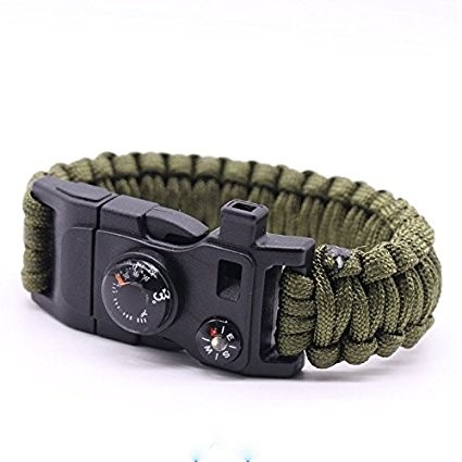 PULSERA PARACORD CON BRÚJULA,SILBATO Y PEDERNAL.
