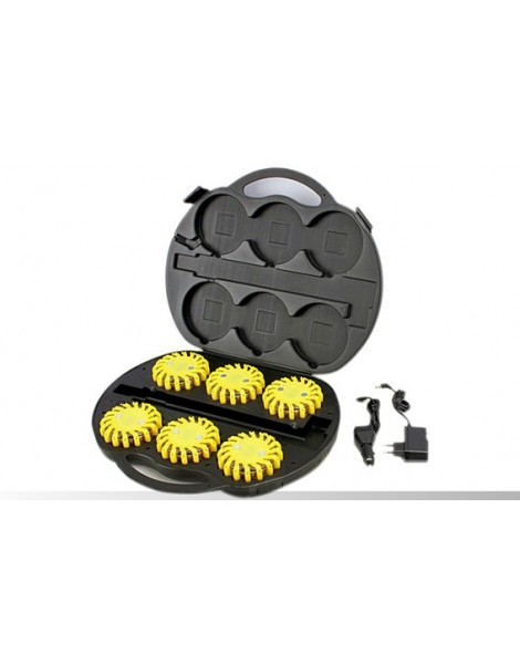 BALIZA SEÑALIZACION VIAL 6 UDS/PACK, AZUL+MALETIN CARGADOR 12V