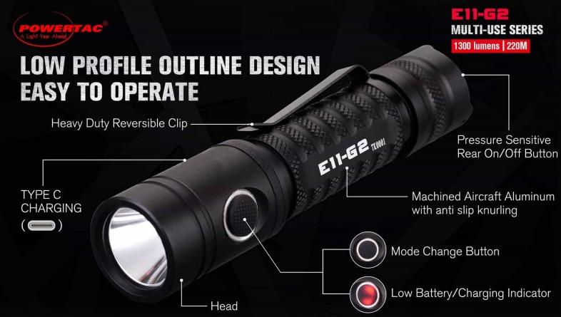 E11-G2 Linterna EDC de 1300 Lúmenes Recargable